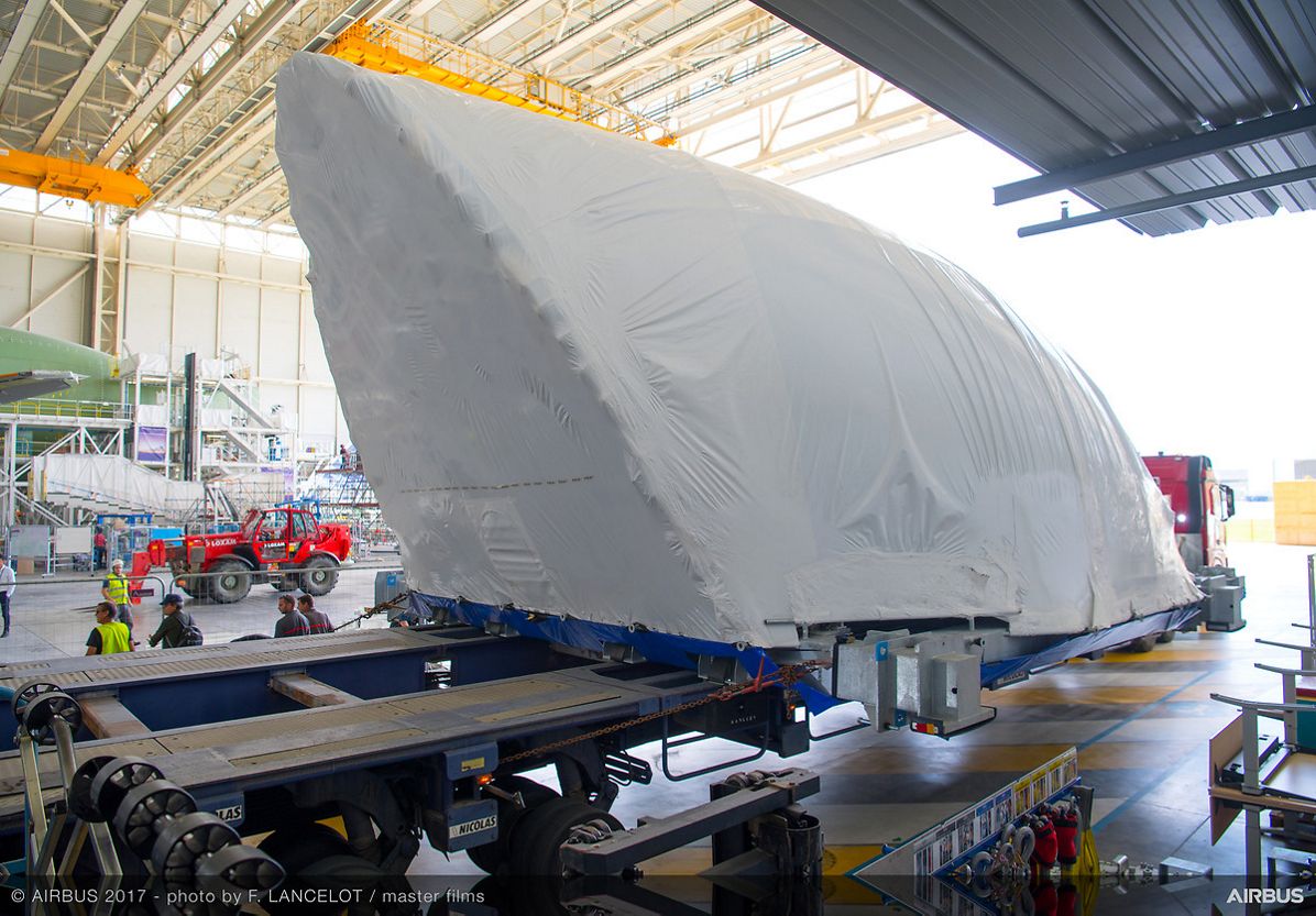 The front main deck cargo door is delivered for Airbus’ first BelugaXL