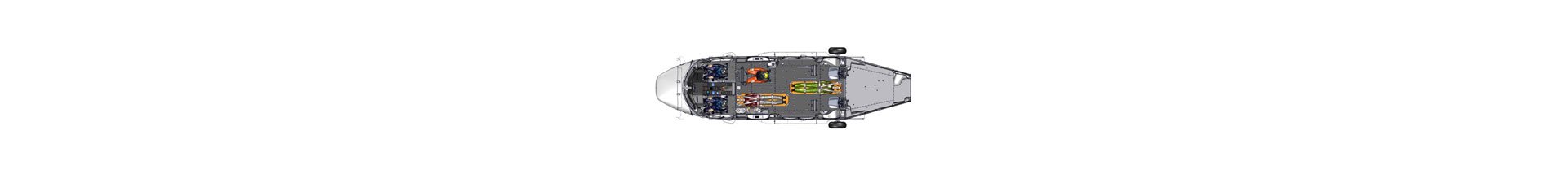 Diagram of an Airbus H175 helicopter cabin optimised for search and rescue operations. 