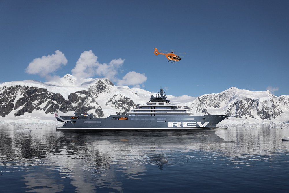 Rev海洋研究和探险船用于船上直升机显示 - 空中客车直升机ACH145版本 - 上面飞行。乐动体育app靠谱吗