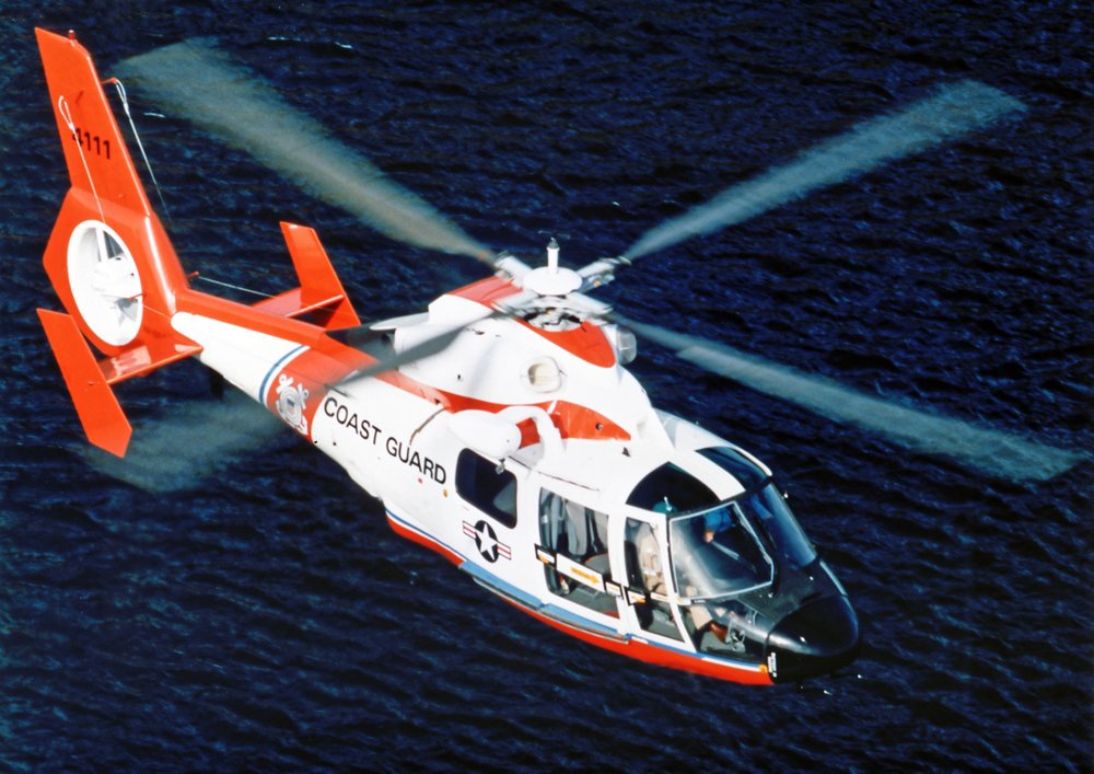 An Airbus-built HH-65 Dauphin helicopter delivered to the U.S. Coast Guard is shown in flight.   