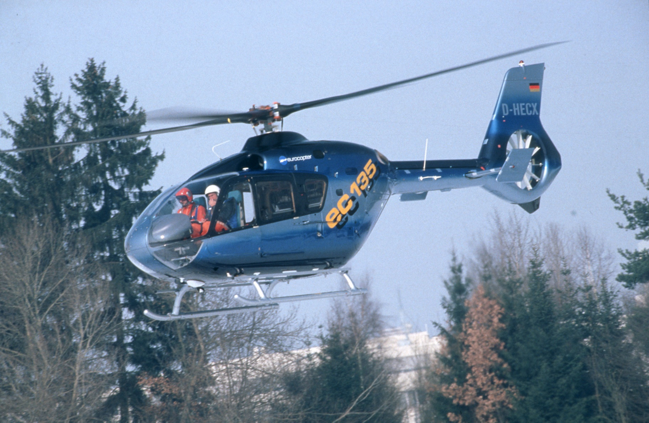 The first helicopter in the Eurocopter product line, and successor to the BO108, is shown during its maiden flight in 1994.  
