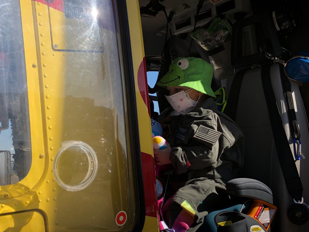 Bodhi is shown inside the Methodist AirCare EC135.