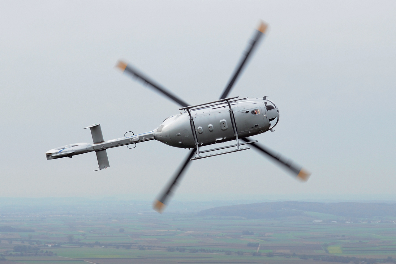 The EC145 (later re-designated the H145) banks during its maiden flight in 2010.  