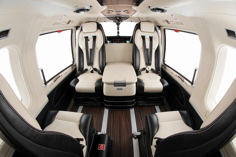 A view of the EC145/H145 helicopter’s “Mercedes-Benz Style” cabin interior, which Airbus unveiled in 2010.  