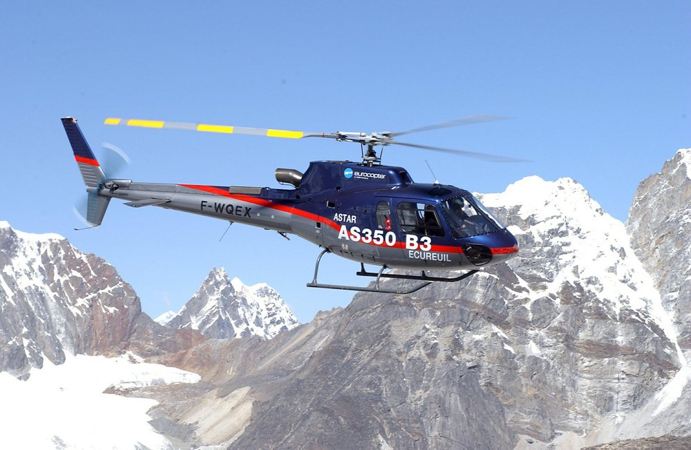 Test pilot Didier Delsalle flew an AS350 B3 helicopter to the top of Mount Everest in 2005.  