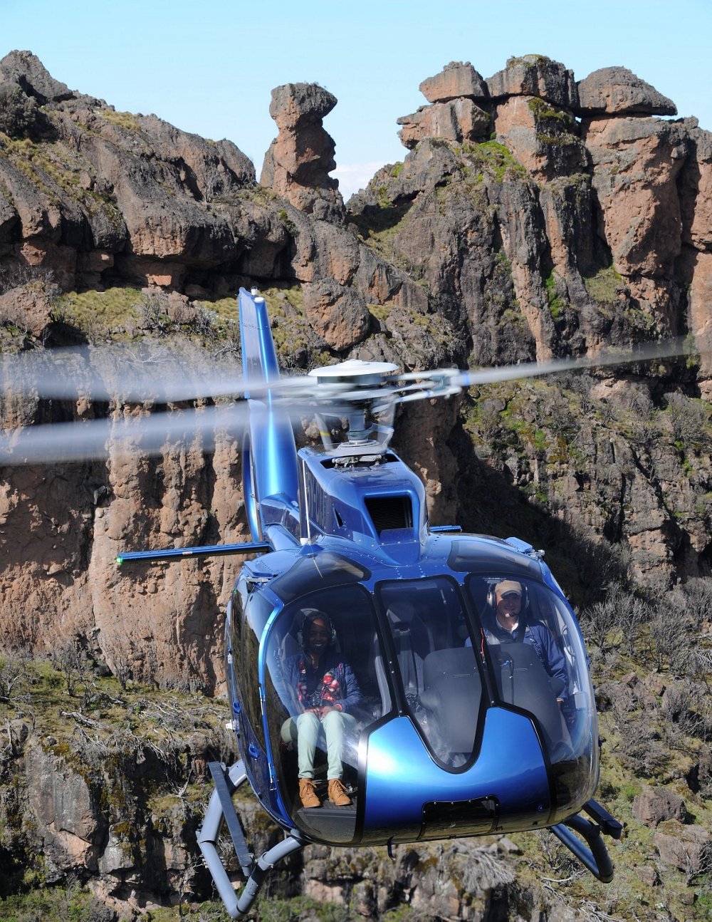 Up to four passengers can go aloft on wildlife safaris.