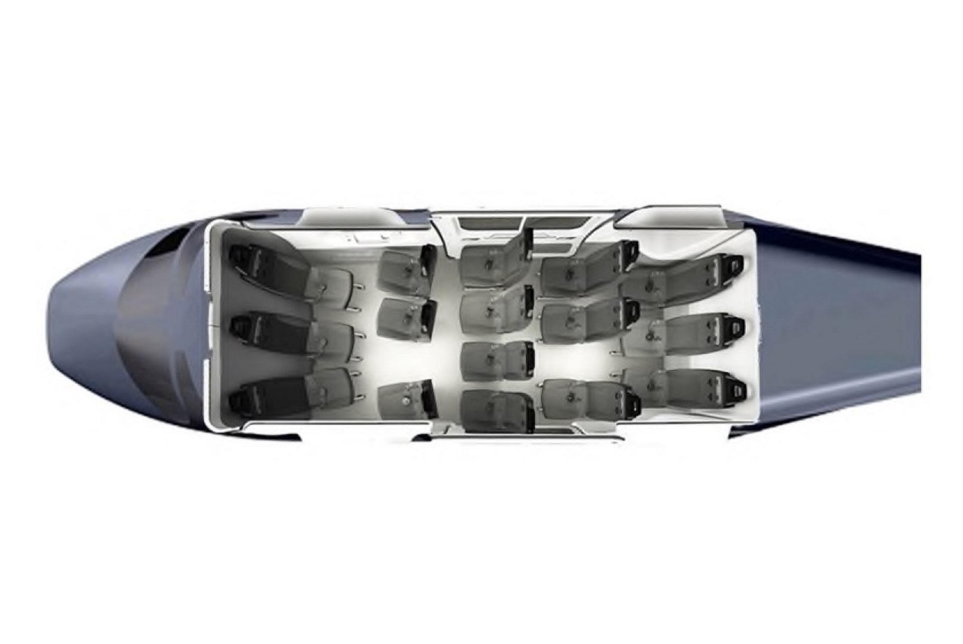 Diagram of an Airbus H175 helicopter cabin configured with 16 seats for offshore transportation.