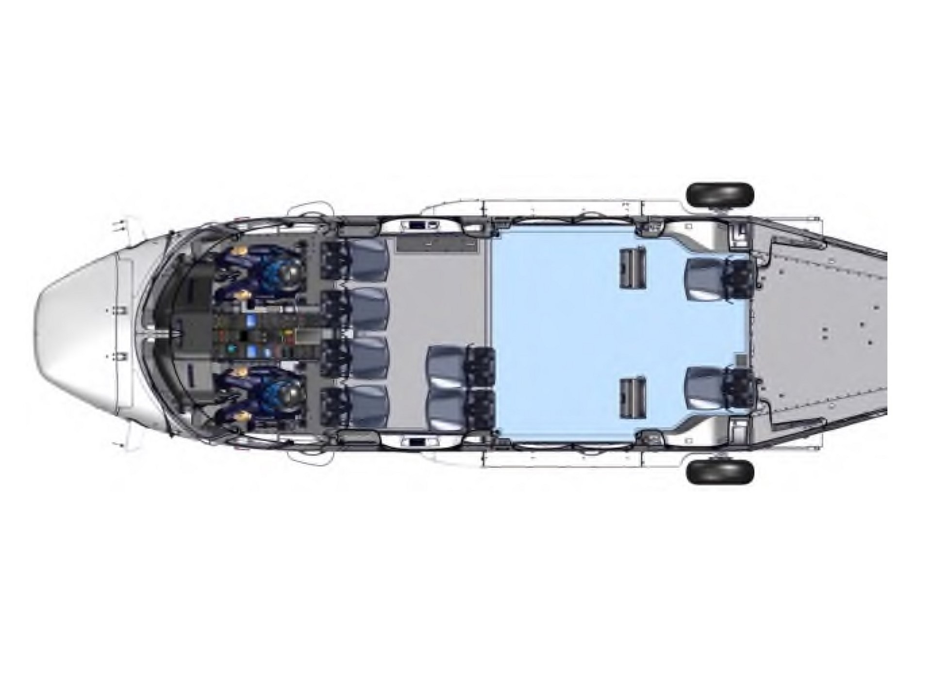 Diagram of an Airbus H175 helicopter cabin optimised for search and rescue operations.
