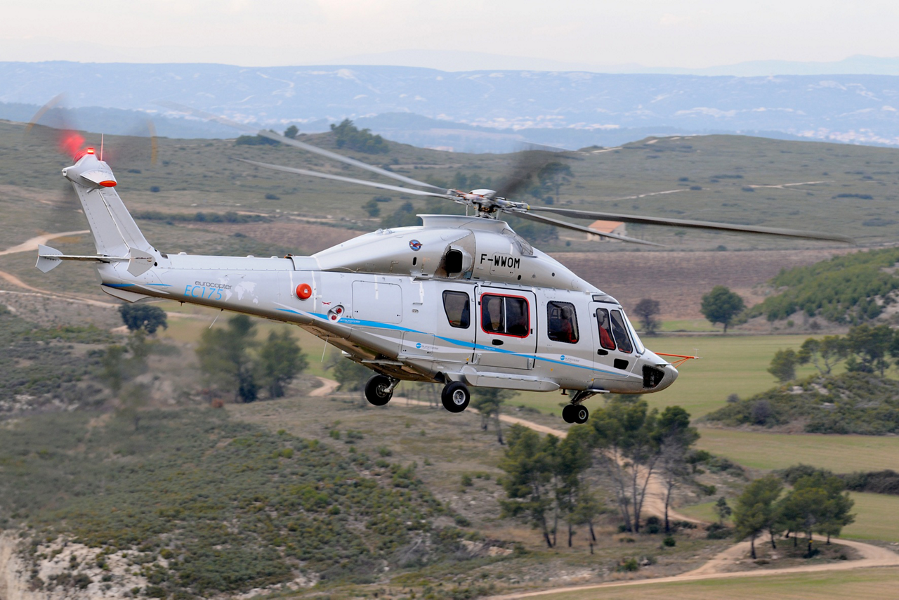 The EC175 (later re-designated the H175) is shown during its 2009 maiden flight.