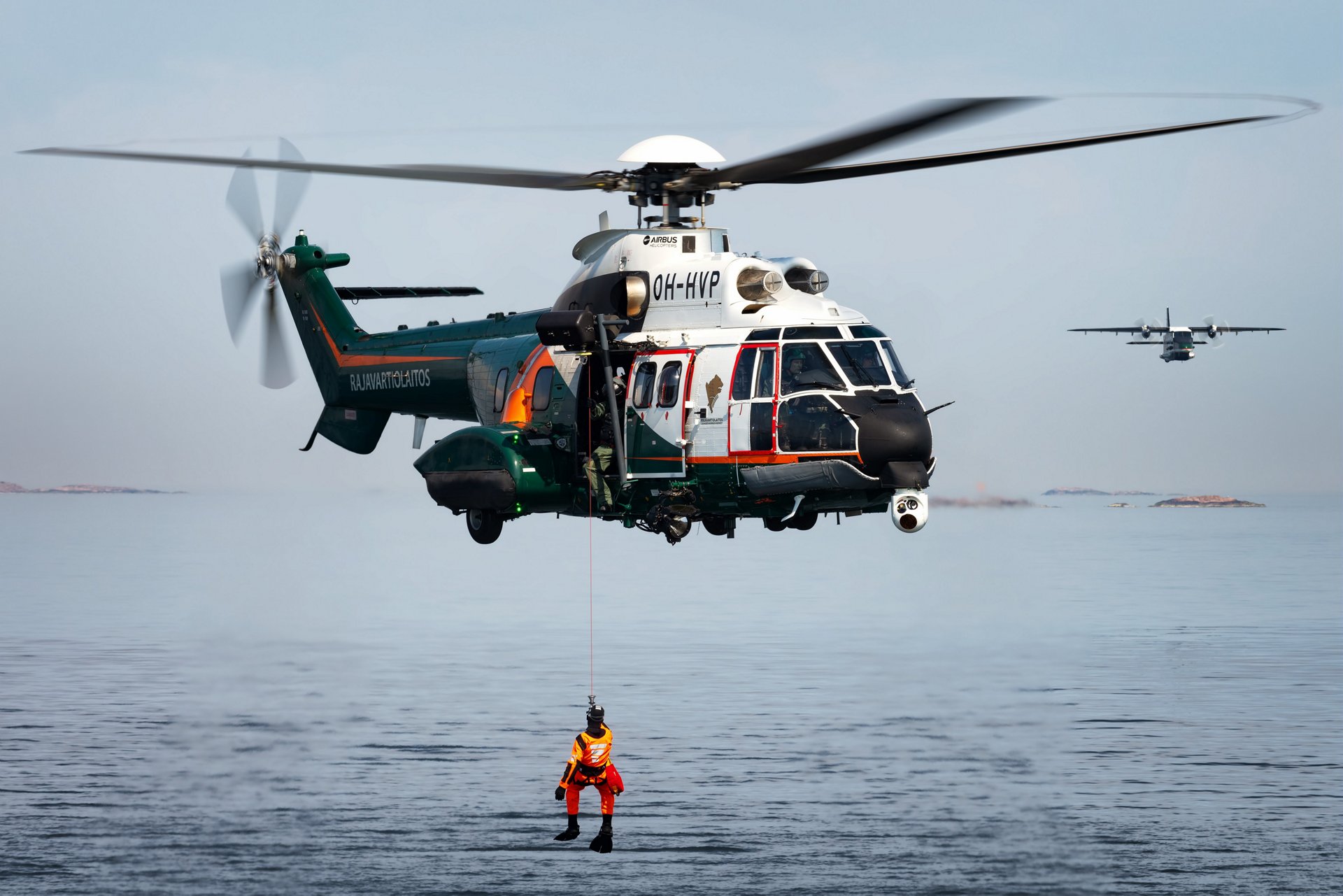 The Finnish Border Guard's H215s are used to perform Border Security and Maritime Search and Rescue (SAR) duties from the Turku and Helsinki bases. The Air Patrol Squadron of the Finnish Boarder Guard carries out more than 4,000 flight hours annually, 1,400 of which in their Super Pumas. 
