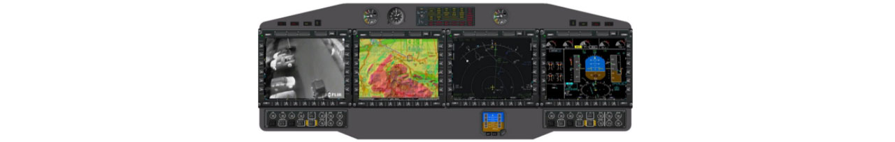 A representation of the Airbus H225M military helicopter’s instrument panel with display screens. 