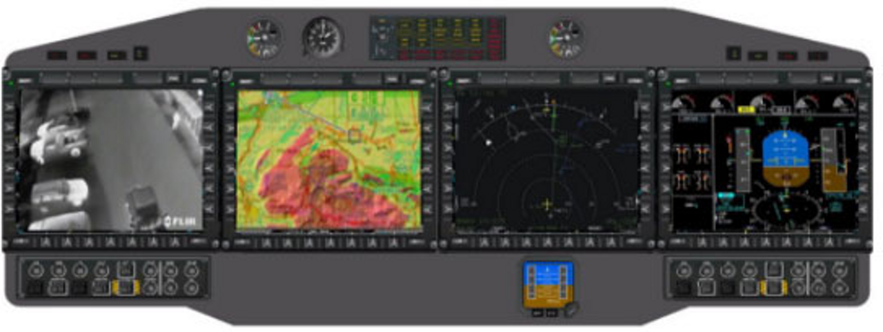 A representation of the Airbus H225M military helicopter’s instrument panel with display screens.