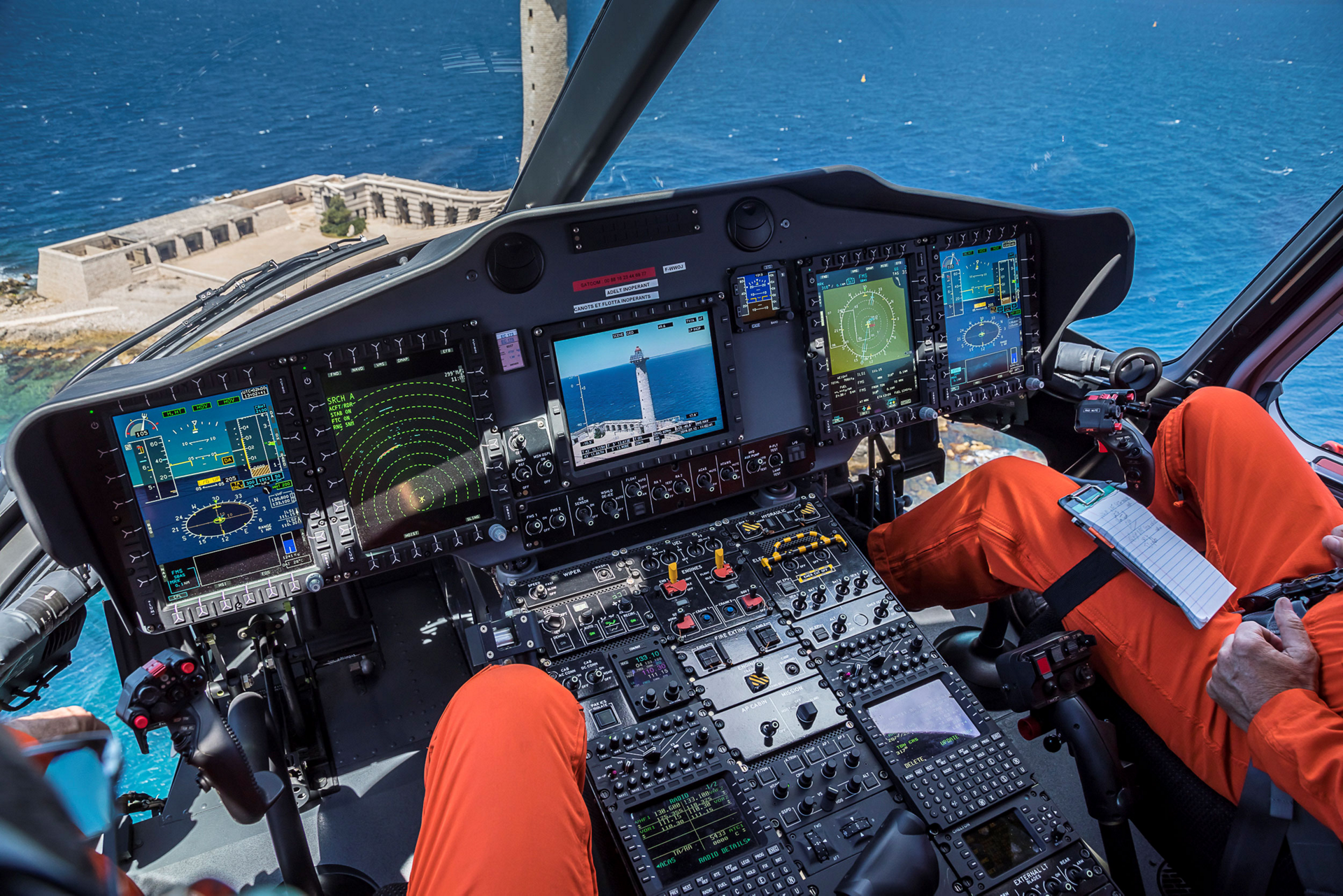 A view of a cockpit layout for Airbus’ Helionix avionics suite.