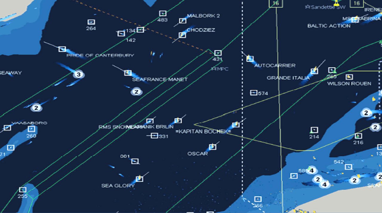A maritime environment analysis generated by Airbus’ SYRIS Vessel Traffic Services (VTS) system.  