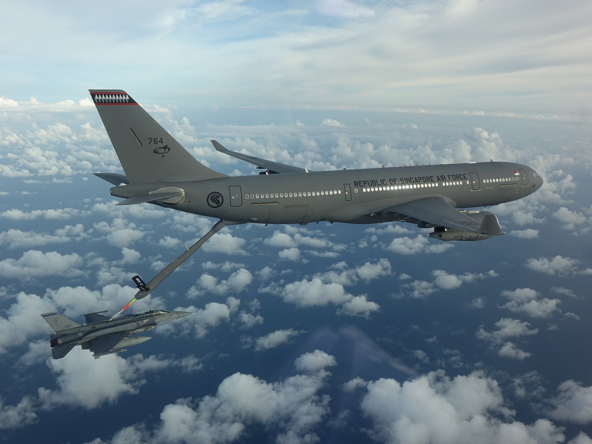 An A330MRTT refuels an RSAF F-16D+ as part of the campaign - Copyright MINDEF