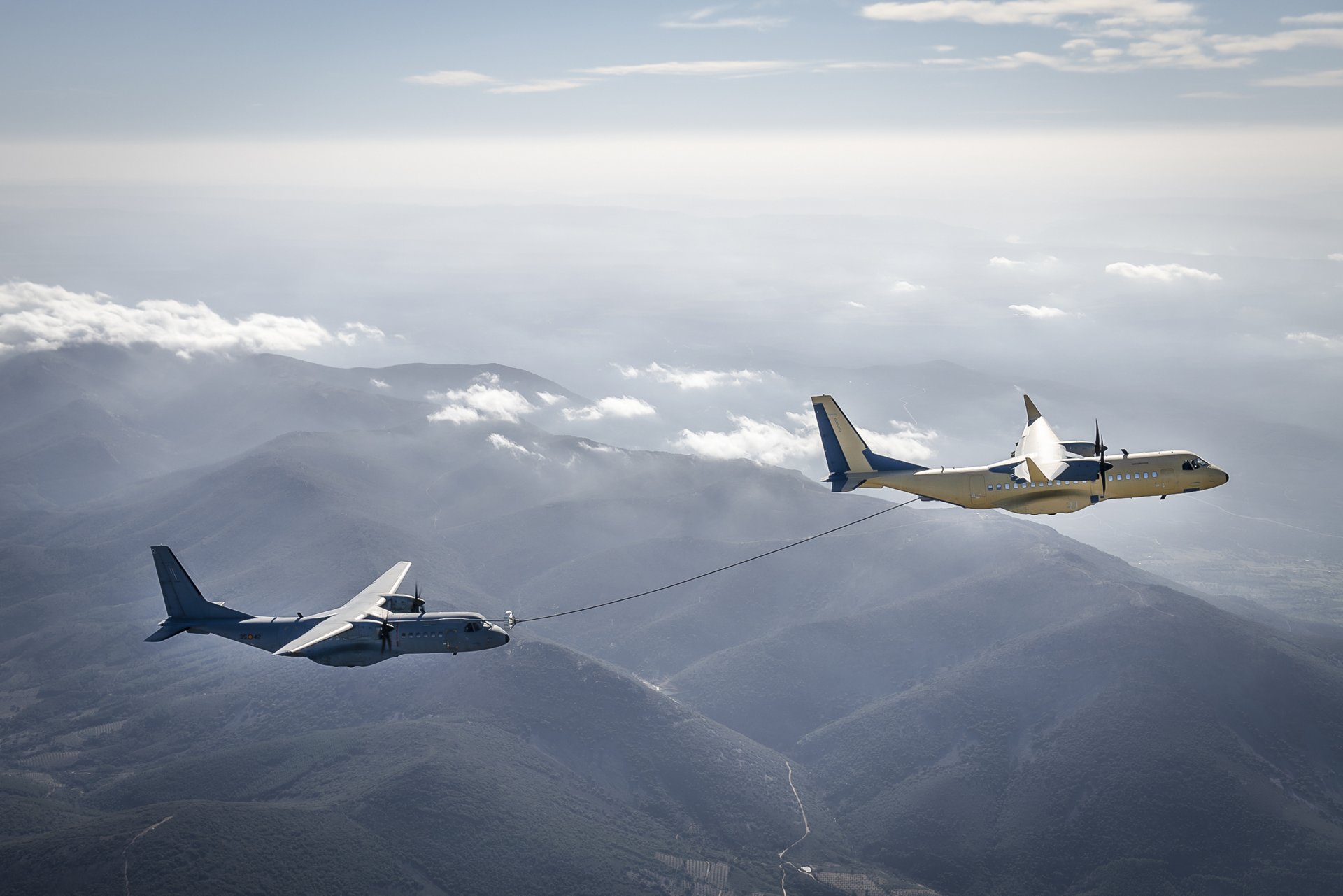 Two C295s aircraft successfully performing AAR wet contacts. 