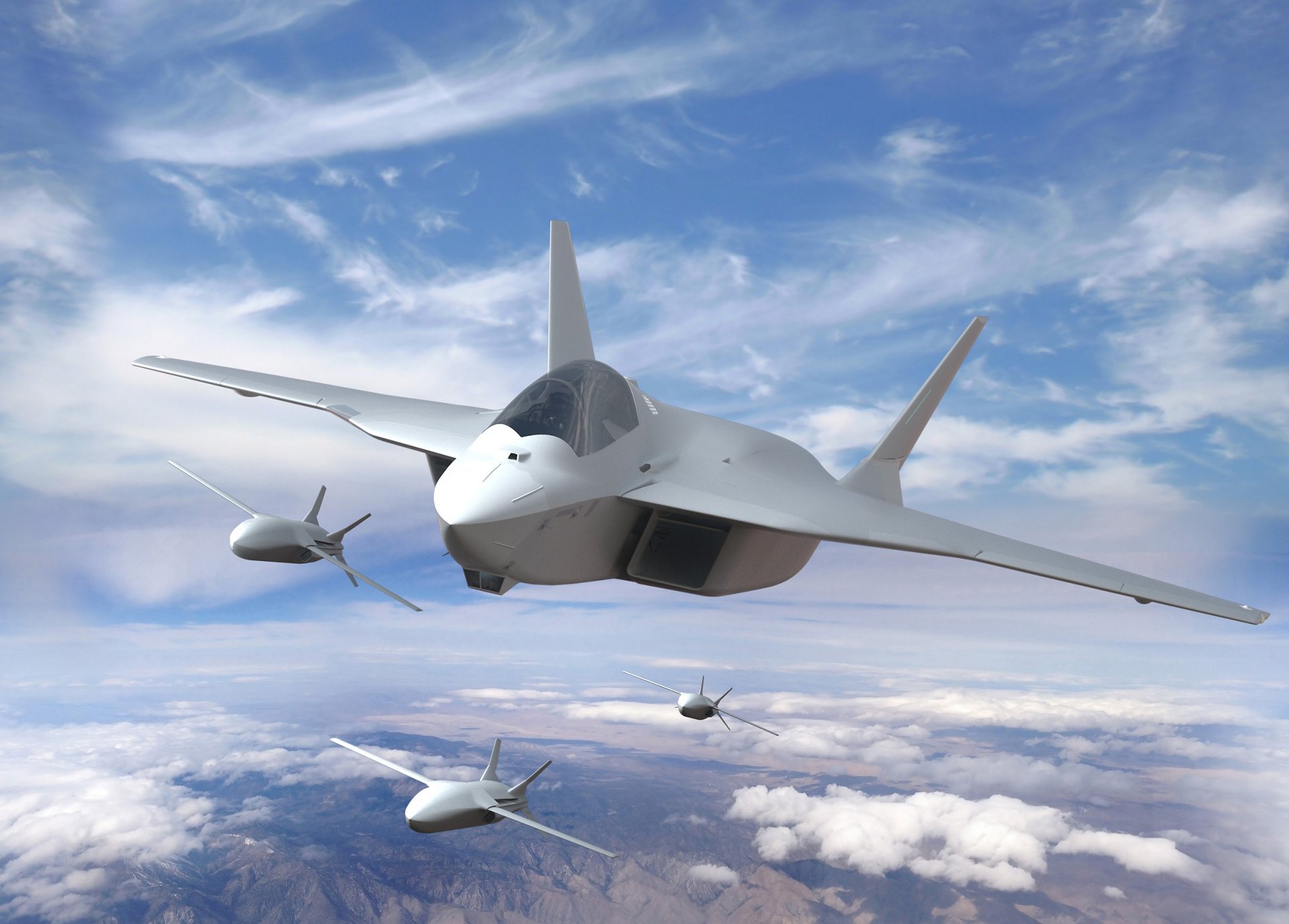 计算机生成的空中客车未来作战空中系统(FCAS)编队飞行元素的表示。乐动体育app靠谱吗