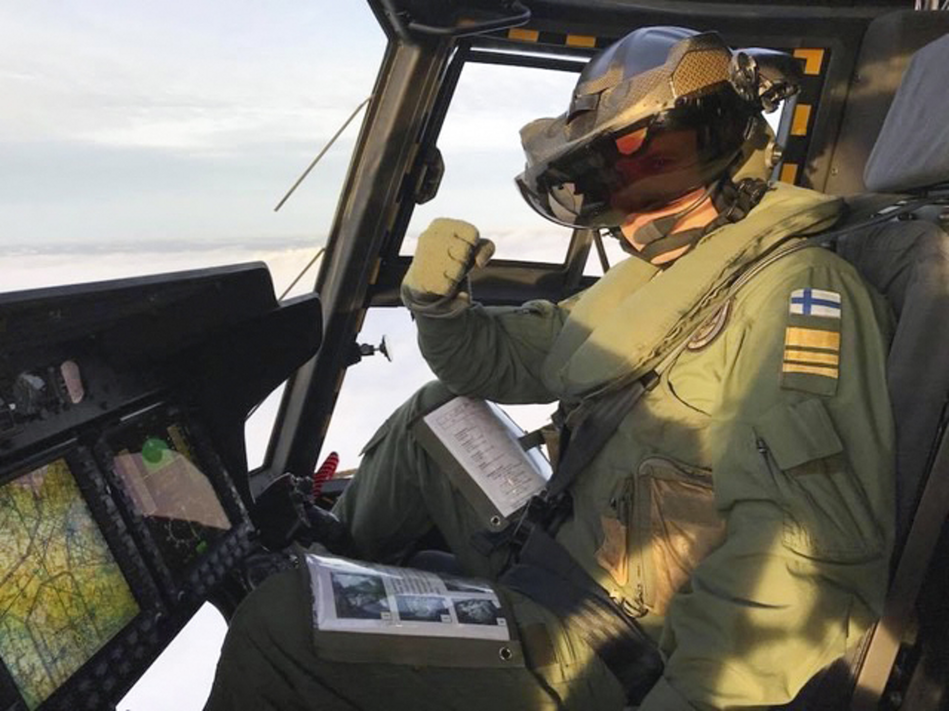 Inside view of a Finnish Defence Forces NH90 helicopter’s cockpit.