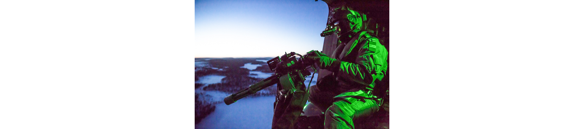 Inside view of Finnish Defence Forces NH90 during live firing exercise.  