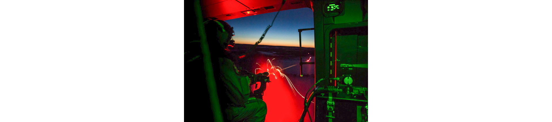 Inside view of Finnish Defence Forces NH90 during live firing exercise.  