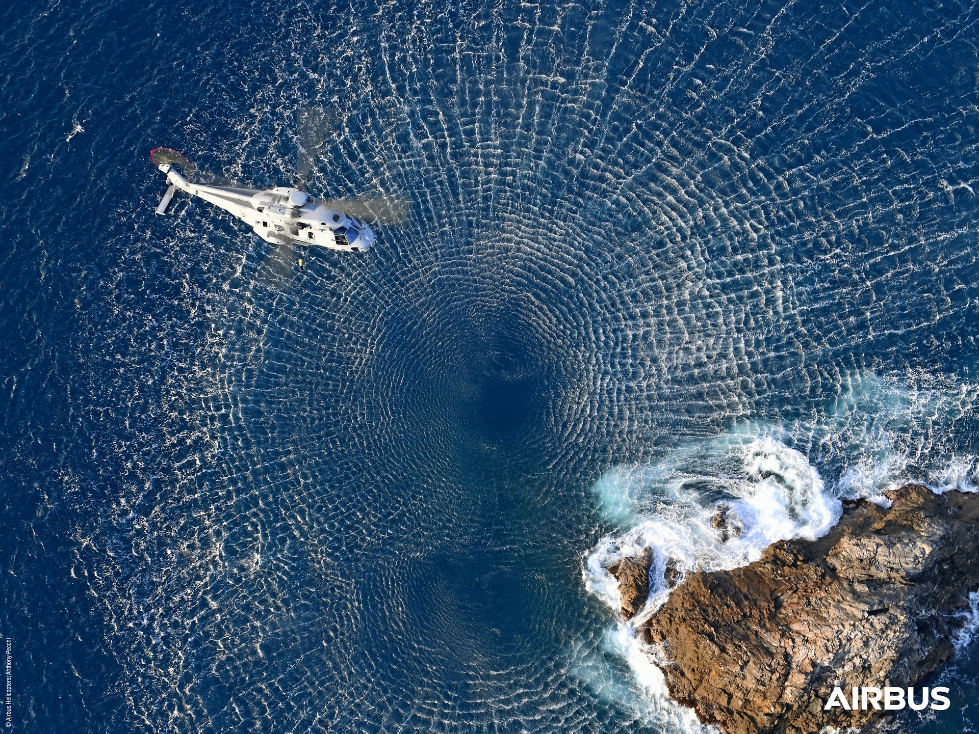 An overhead view of an in-service NH90 military helicopter 