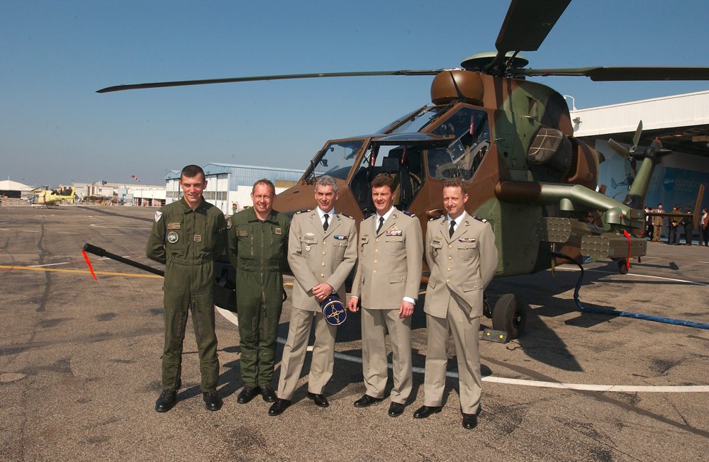 Representatives from the French Army mark delivery of this military service’s first Tiger HAP helicopter in 2005.  