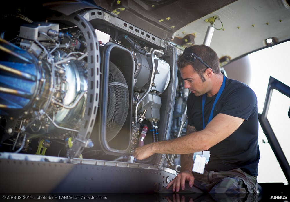 An engine for Airbus’ Tiger HAD multi-role attack helicopter undergoes maintenance. 