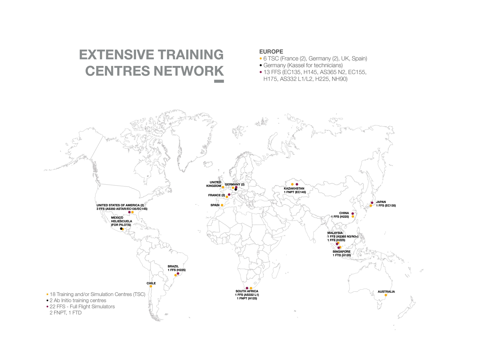 Map of Airbus Helicopters' extensive network of training centres.