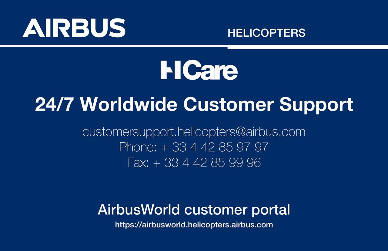 A graphic displaying the contact information for Airbus’ HCare services. 