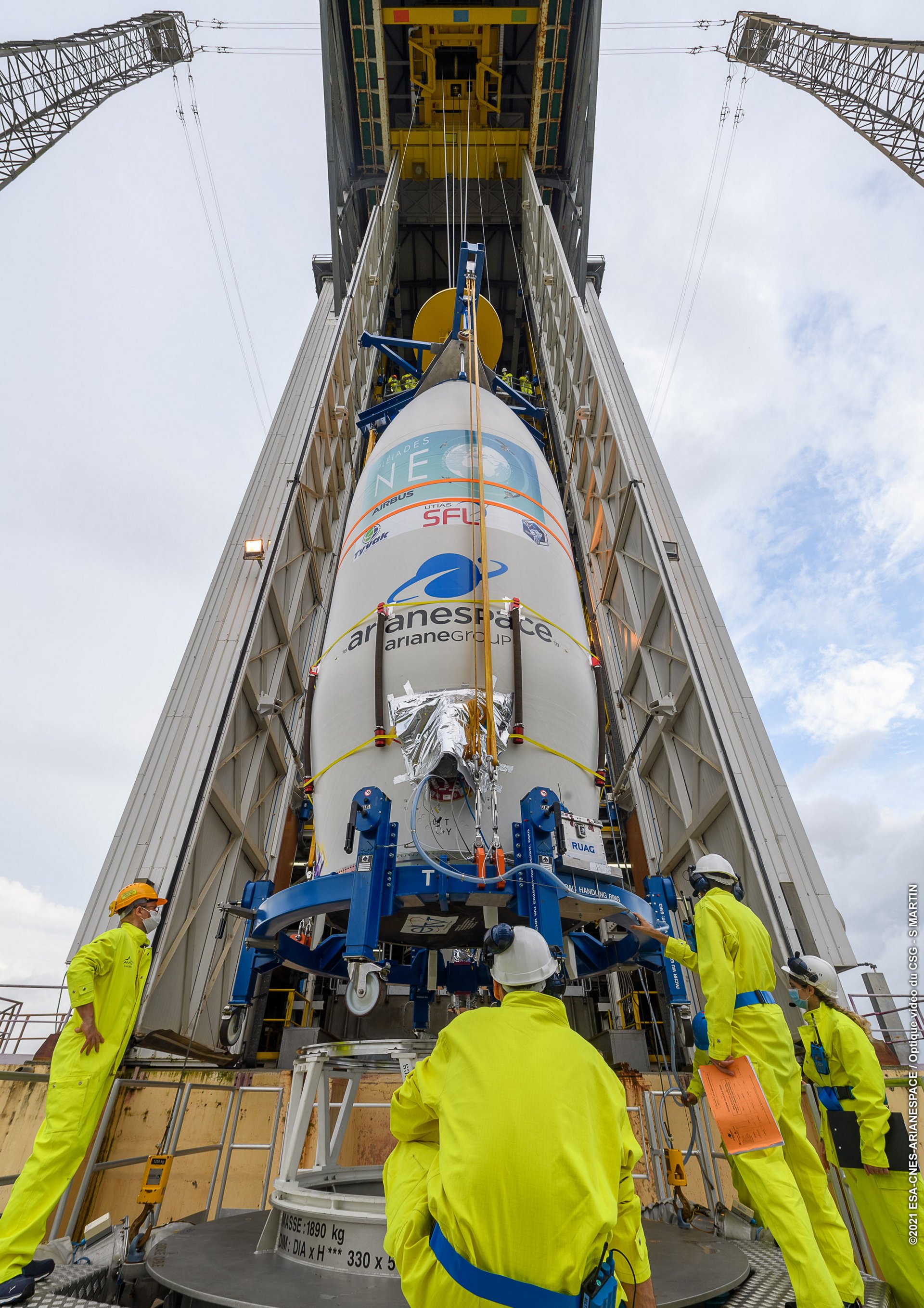 Pléiades Neo 3 getting ready for launch on Vega in Kourou.