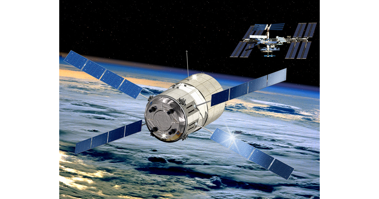 A representation of the Automated Transfer Vehicle (ATV) for servicing of the International Space Station.  