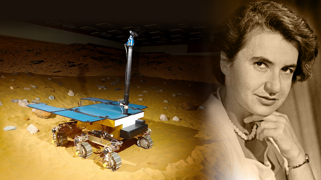 This composite image shows the Airbus-developed ExoMars rover and its namesake, UK scientist Rosalind Franklin.  