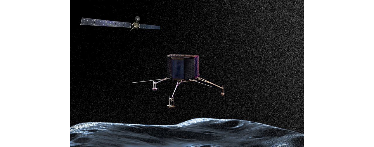 A representation of the Airbus-produced Rosetta spacecraft, which was launched to study the comet 67P/Churyumov-Gerasimenko. 