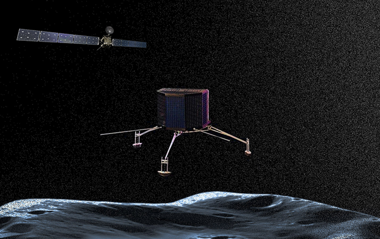 A representation of the Airbus-produced Rosetta spacecraft, which was launched to study the comet 67P/Churyumov-Gerasimenko.
