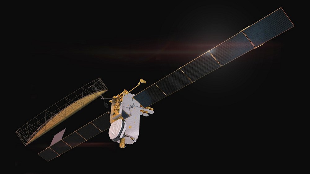 A representation of an Inmarsat GX-series satellite, which is based on Airbus’ OneSat satellite platform.  