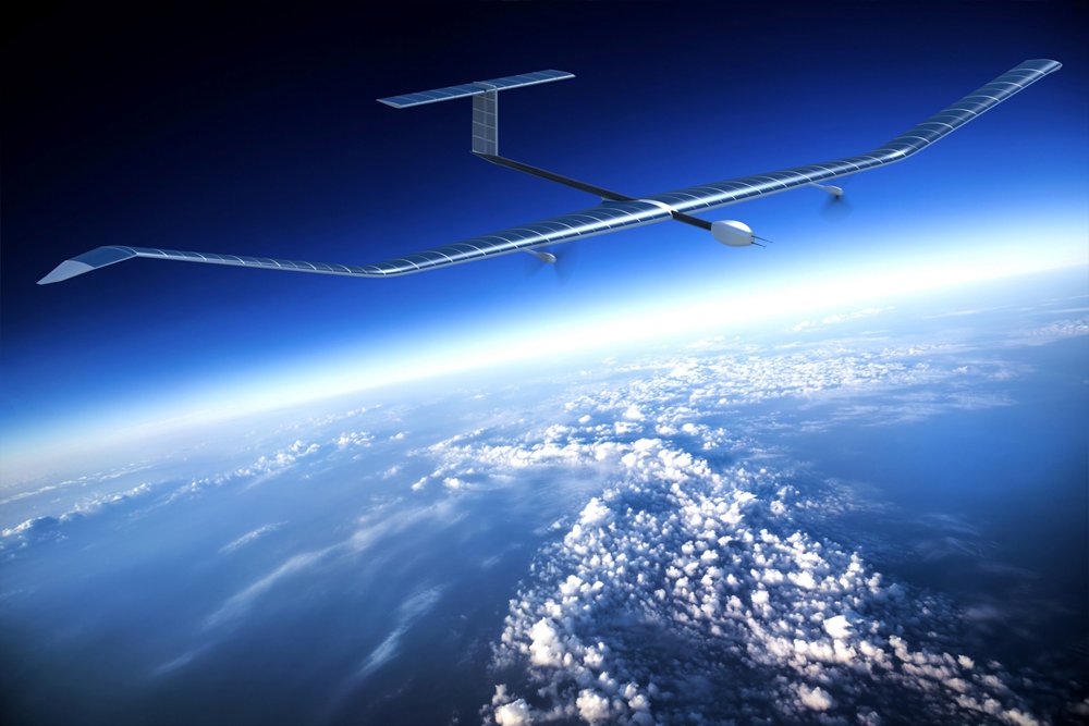 Airbus’ solar-powered Zephyr high-altitude unmanned aircraft flies above the clouds in an artistic representation. 