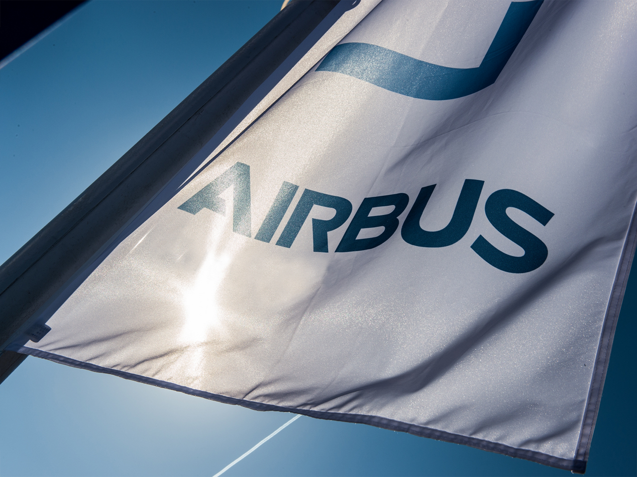 The Airbus logo as shown on a waving flag.